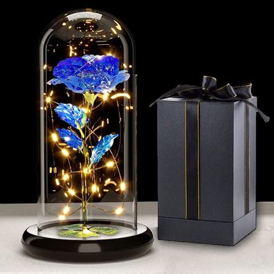 Galaxy Rose Geschenk für Frauen, Ewige Rose in Glaskuppel mit LED-Lichterkette