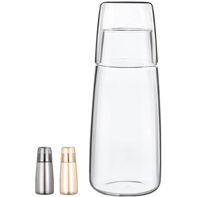 Yalucky Nachttisch Wasserkaraffe Set mit Becher, Glas Karaffe mit Deckel für