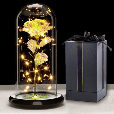 Galaxy Rose Geschenk für Frauen, Ewige Rose in Glaskuppel mit LED-Lichterkette