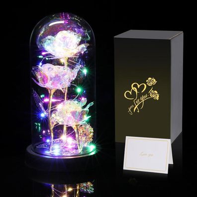 Touloube Infinity Rose im Glas mit Licht, Die Schöne und das Biest Galaxy Rose