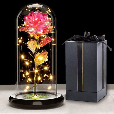 Touloube Galaxy Rose Geschenk für Frauen, Ewige Rose in Glaskuppel mit LED