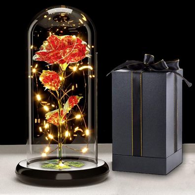 Galaxy Rose Geschenk für Frauen, Ewige Rose in Glaskuppel mit LED-Lichterkette