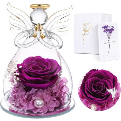 Touloube Ewige Rose Engel Geschenk für Mama, Konservierte Rose in Glaskuppel