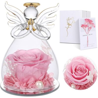 Touloube Ewige Rose Engel Geschenk für Mama, Konservierte Rose in Glaskuppel