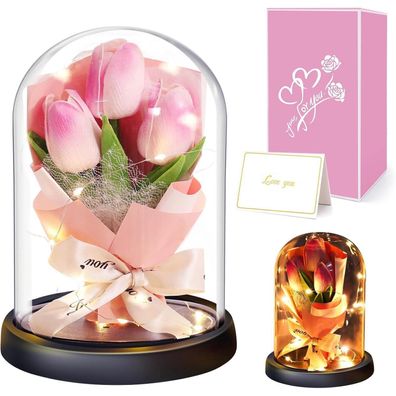 Touloube Ewige Tulpe im Glas, Künstliche Infinity Blume als Geschenk für