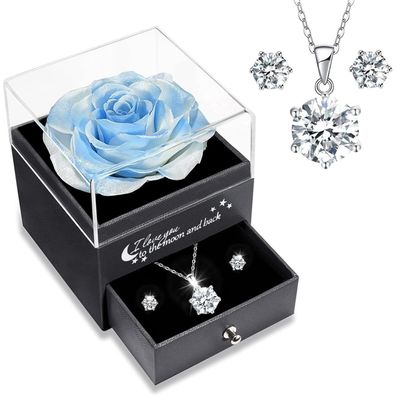 Sunia Ewige Rose mit Kette & Ohrringen aus 925 Sterling Silber - Geschenk für