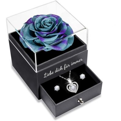 Sunia Ewige Rose Geschenkbox mit Herz Halskette und Ohrringen aus 925 Sterling
