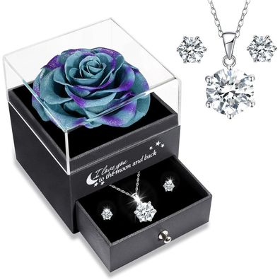 Sunia Ewige Rose mit Kette & Ohrringen aus 925 Sterlingsilber - Romantisches