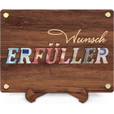 Qhhentoo Wunscherfüller Geldgeschenk aus Holz mit Ständer für Geburtstag