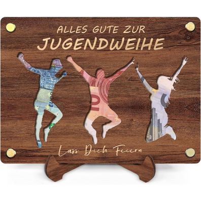 Qhhentoo Geldgeschenk aus Holz mit Ständer für Jugendweihe, Geburtstag