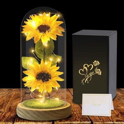 Touloube Künstliche Sonnenblume in Glaskuppel - Ewige Blume als Geschenk für