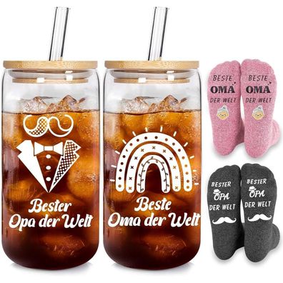 Mason Life 500ml Gläser mit Deckel & Strohhalm - Geschenkset für Opa & Oma
