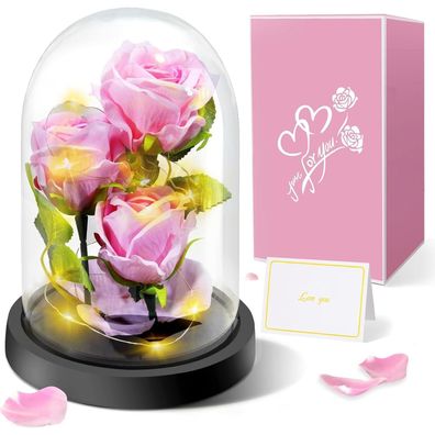 Touloube Ewige Rose im Glas mit Lichtern, Geschenk für Frauen zum Muttertag