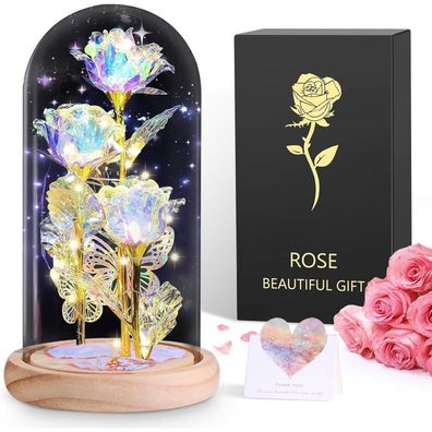 BOLEi Ewige Rose im Glas mit LED Licht - Dekorative Galaxy Rose für Frauen