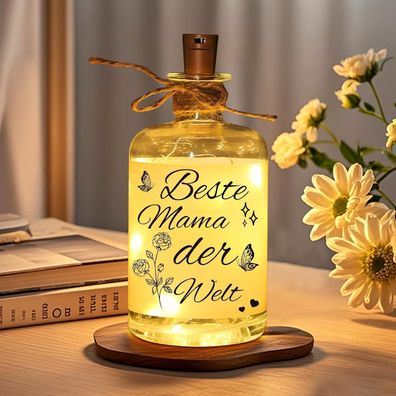 Linkax LED Flaschenlicht mit Spruch "Beste Mama der Welt" - Geschenk für Mama