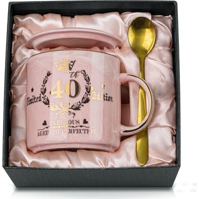 Geschenk 40. Geburtstag Frau: Marmorierter Keramikbecher 400ml mit Golddruck