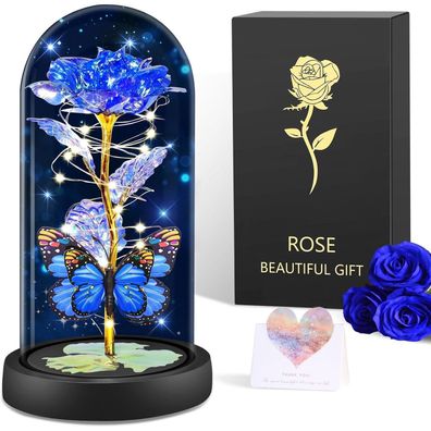 BOLEi Ewige Rose im Glas mit LED und Schmetterling - Dekoration & Geschenk für