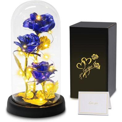Touloube Galaxy Rose Ewige Rose im Glas mit Licht, Geschenk für Frauen