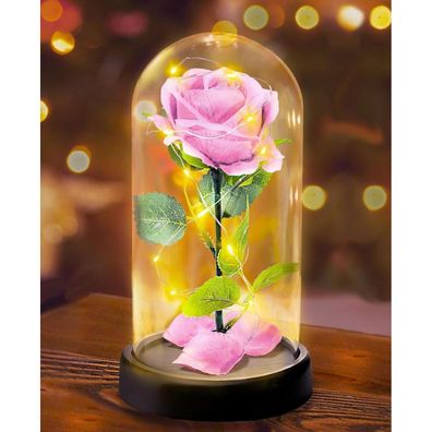Touloube Ewige Rose im Glas mit Lichtern, Geschenk für Frauen zum Muttertag