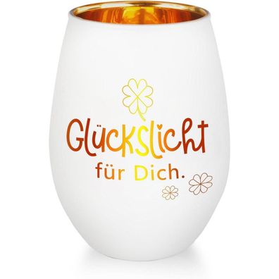 Belillpipi Windlicht aus Glas mit Gravur Glückslicht - Weiß