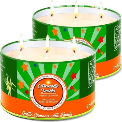 Aottom Citronella Kerze Outdoor groß, 2x400g Sojawachs Kerzen mit 3 Docht für