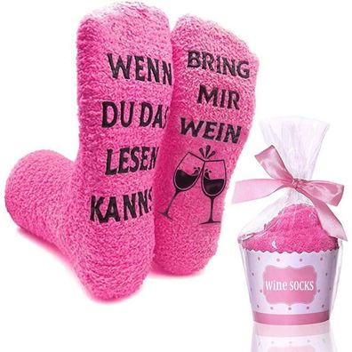 RSVOM Kuschelsocken mit Aufschrift 'Wenn du das lesen kannst, bring mir Wein'