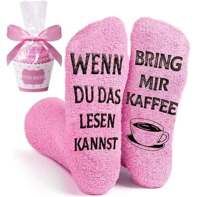 Kuschelsocken Damen mit Spruch WENN DU DAS LESEN KANNST BRING MIR KAFFEE