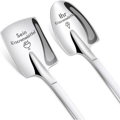 Tulolvae Eislöffel Set mit Gravur "Er und Sie" - Perfektes Geschenk für Paare