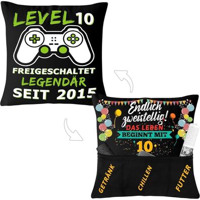 Shoppawhile Kissenbezug 45x45cm für Jungen zum 10. Geburtstag - Gamer Design