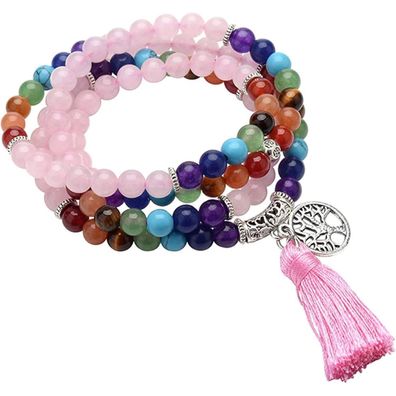 Gehecrst 108 Perlen Mala Kette 7 Chakra Edelstein Buddha Buddhistische