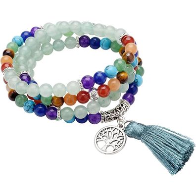 Gehecrst 108 Perlen Mala Kette Armband 7 Chakra Edelstein Buddha Buddhistische