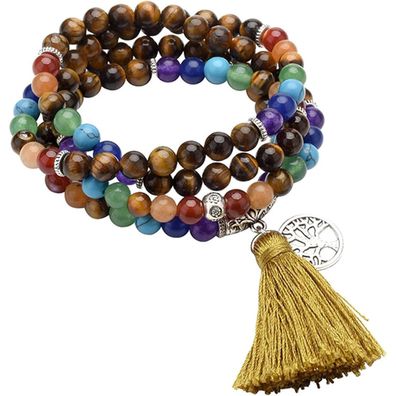 Gehecrst 108 Perlen Mala Kette Armband 7 Chakra Edelstein Buddha Buddhistische
