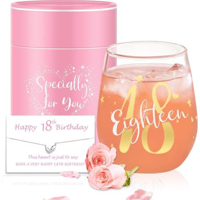 Yalucky 18. Geburtstag Weinglas ohne Stiel, 480ml - Perfektes Geschenk für