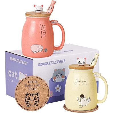 Dongshangift Katze Becher 2er Set, Niedliche Keramik Teetasse mit