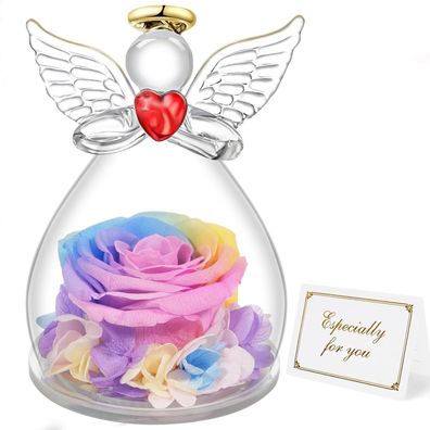 Miofula Ewige Rose Engel Figur im Glas - Konservierte Blume als Geschenk für