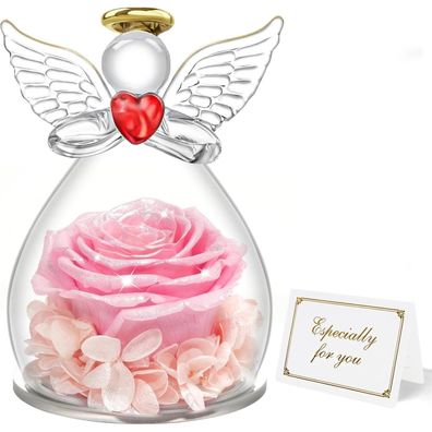 Miofula Ewige Rose Engel Figur im Glas - Konservierte Blume als Geschenk für