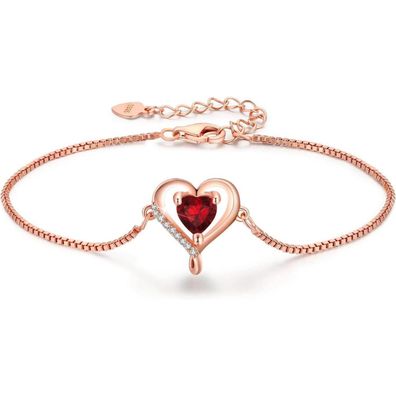 LAVUMO Damen Herz Armband Rosegold Sterling Silber 925, Verstellbar, Geschenk