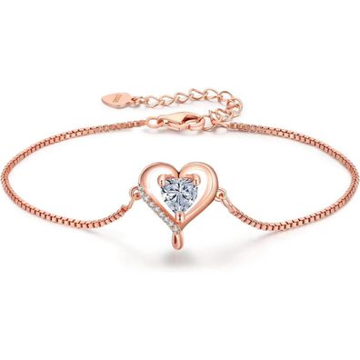 LAVUMO Damen Herz Armband Rosegold Sterling Silber 925, Verstellbar, Geschenk