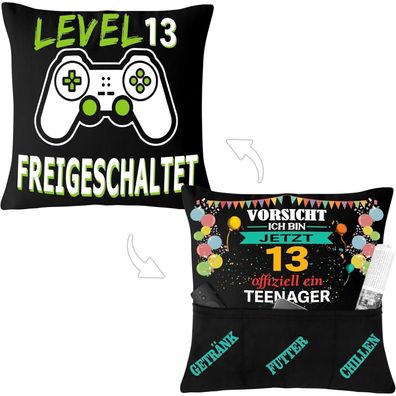 Merclix Kissenbezug 45x45 cm für 13-jährige Jungs - Geschenk mit 3 Taschen