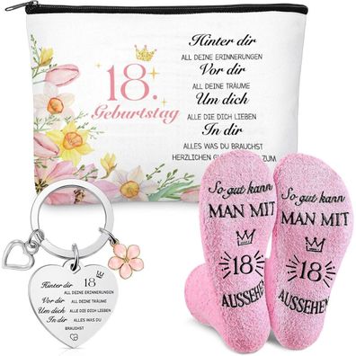 Weewooday 18. Geburtstag Geschenkset für Frauen: Kosmetiktasche, Socken