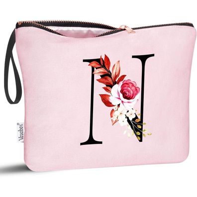 Vavabox Personalisierte Kosmetiktasche mit A-Z Buchstabe N, Pink - Perfektes