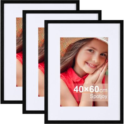 Spotjoy Bilderrahmen Set 40x60cm, 3er-Set Schwarz, Holzrahmen mit Passepartout