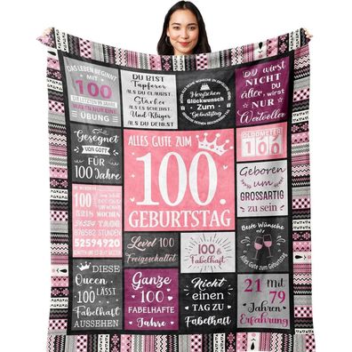 Yesbird 100. Geburtstag Decke für Frauen, 150x130cm, Kuscheldecke als