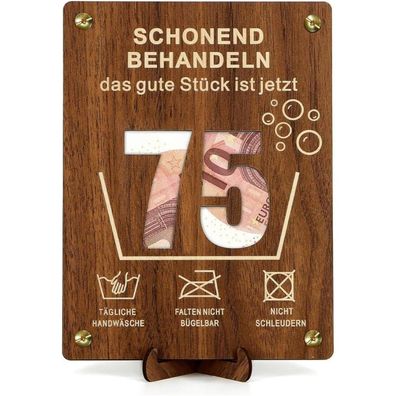 Giftota Witziges Geldgeschenk aus Holz zum 75. Geburtstag mit Karte - Geschenk