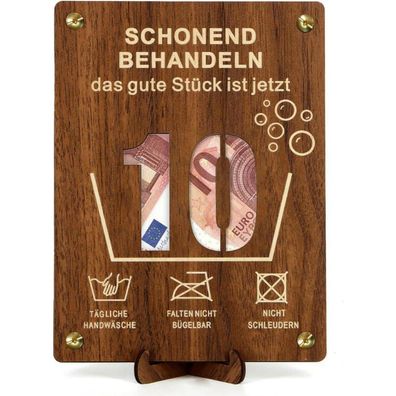 Giftota Witziges Geldgeschenk aus Holz zum 10. Geburtstag, Deko und Karte für
