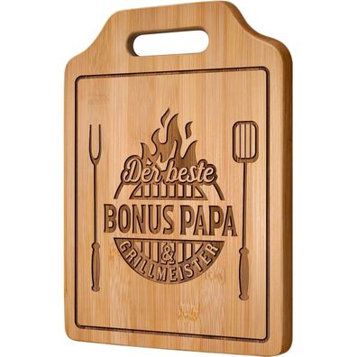 Giftasy Bonus Papa Geschenk: Bambus Schneidebrett mit Spruch "DER BESTE BONUS