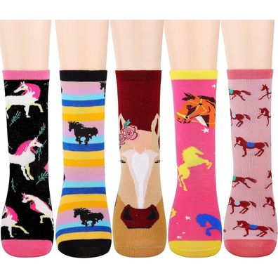 Jeasona Kinder Socken Baumwolle Mädchen 4-12 Jahre, Süße Tiermuster Multipack
