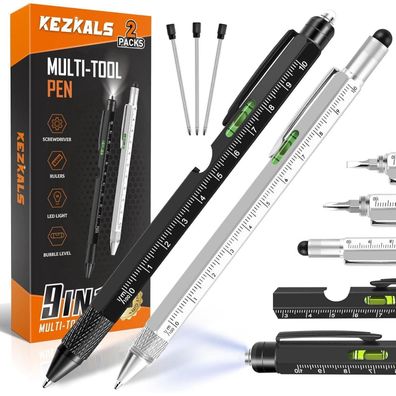 Kezkals 2er-Pack 9-in-1 Multifunktionskugelschreiber Set - Perfekte Geschenke