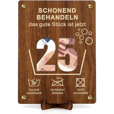 Giftota Witzige Geldgeschenke aus Holz zum 25. Geburtstag mit Karte
