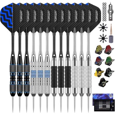 Turnart Profi Steeldarts Set, 12 Stück Dartpfeile mit Metallspitze und